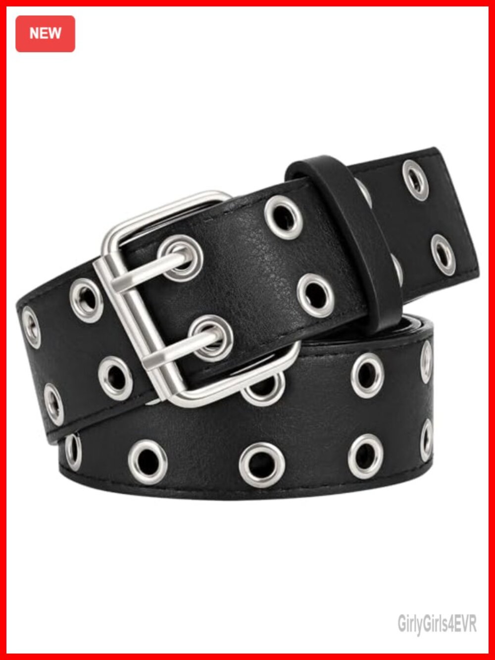 Double Grommet PU Leather Belt Punk Metal Jean Belt Wide 1.5 Inch